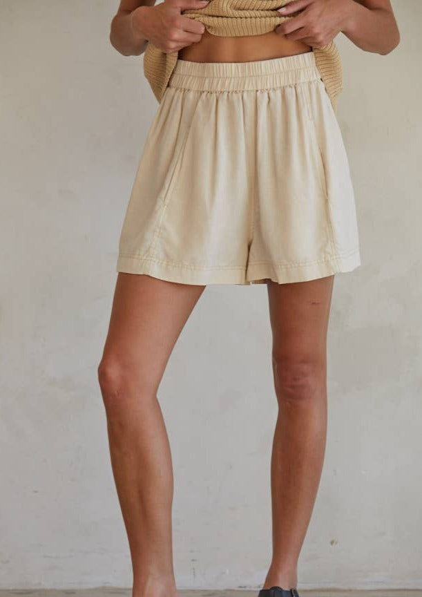 By Together | Linen Elastic Waist Shorts | Cream | Les Sol | Minneapolis 