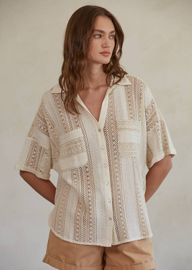 By Together | Cotton Crochet Button Down | Cream | Les Sol | Minneapolis Boutique