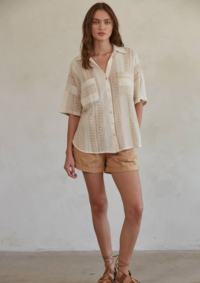 By Together | Cotton Crochet Button Down | Cream | Les Sol | Minneapolis Boutique